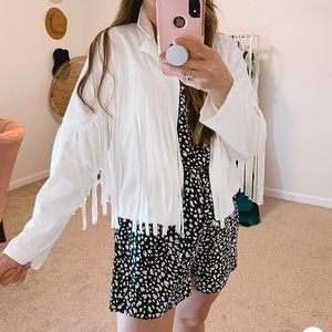 white women tassel fringe boho blazer jacket